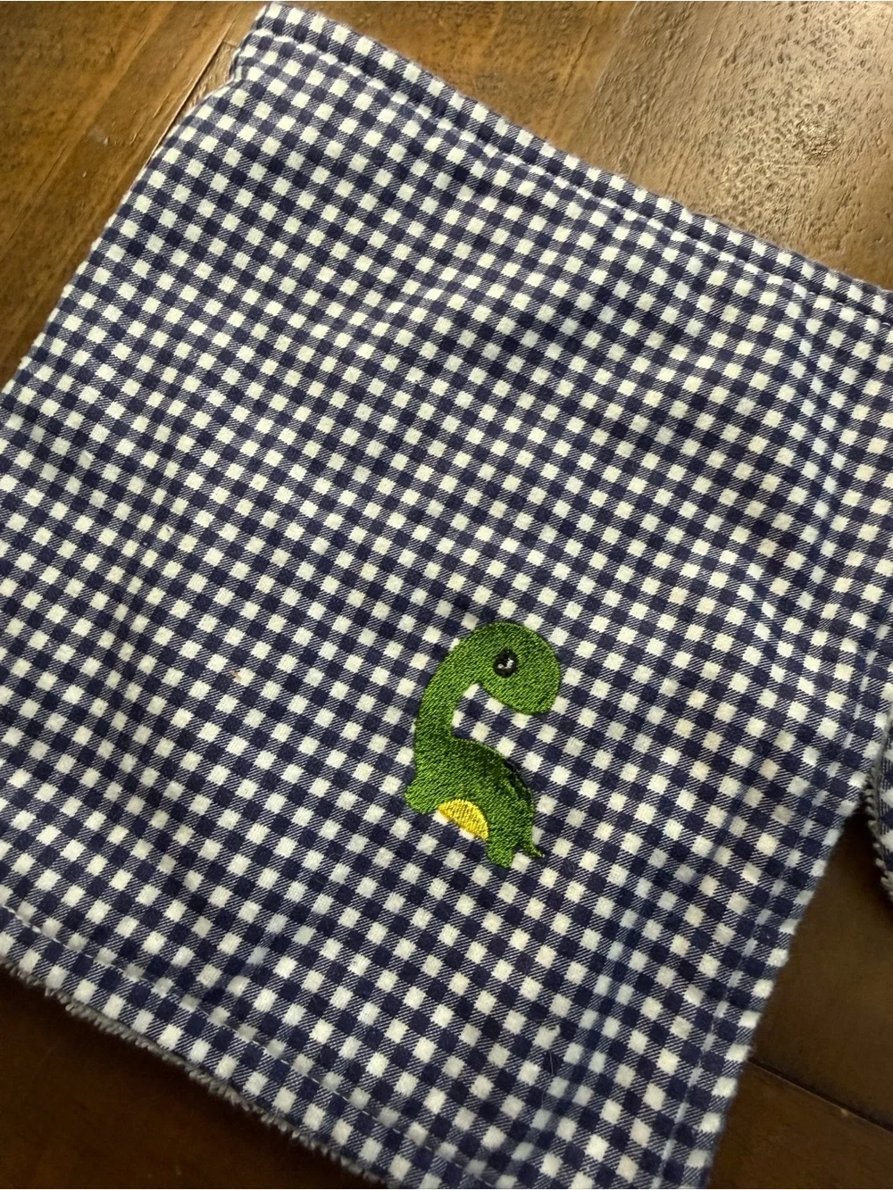 Baby burp cloth and bib blue checkered dinosaur handmade new set